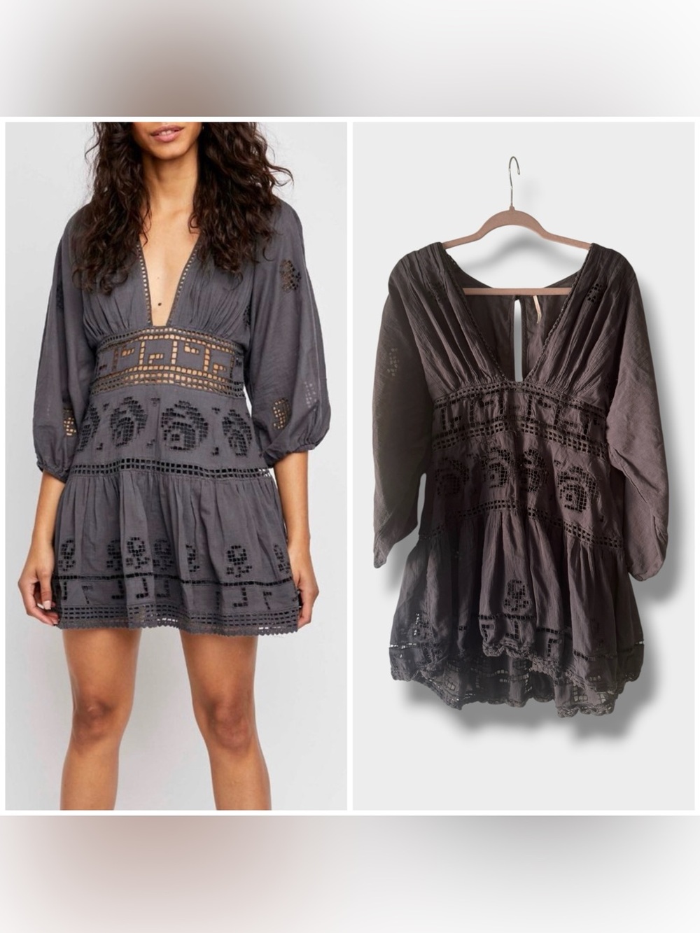 Free People Tea Time Mini Charcoal Dress, Size 12